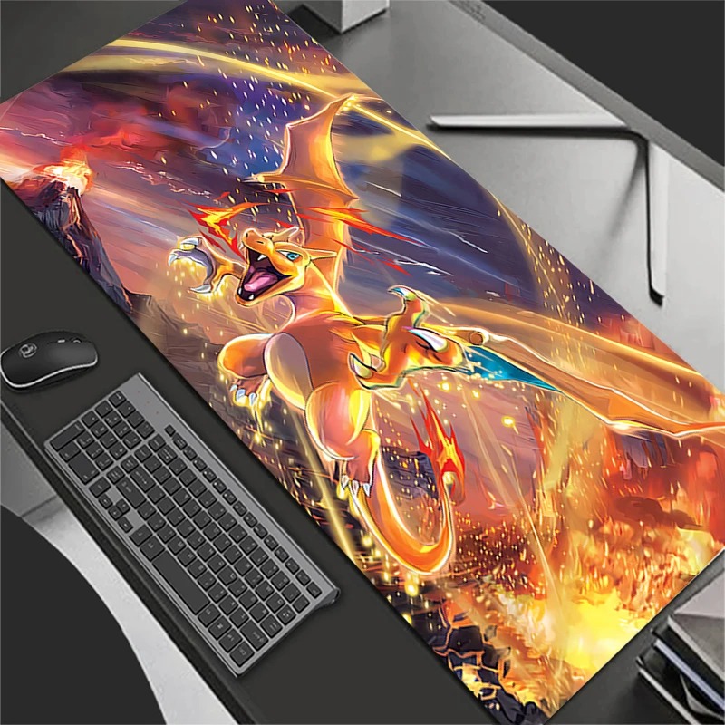 Gaming Accessories For Gaming Laptop - แผ่นรองเมาส์อะนิเมะอุปกรณ์เสริมสำหรับเล่นเกมขนาดใหญ่พรมเกมเมอร์พีซีคอมพิวเตอร์สำนักงานแล็ปท็อปคีย์บอร์ดแผ่นรองโต๊ะพี-โปเกมอน ชาริซาร์ด แผ่นรองเมาส์