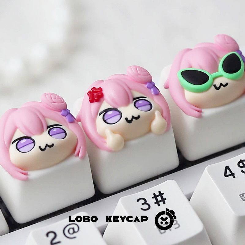 Gaming Accessories Pink - คีย์แคปเรซิ่นลายสาวอนิเมะผมสีชมพูน่ารัก ประดับกุหลาบ คีย์ ESC แบบกำหนดเอง สำหรับคีย์บอร์ดแบบกลไก