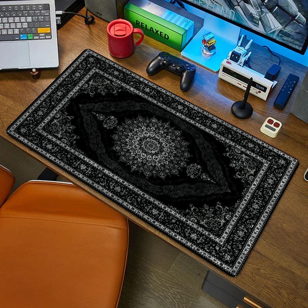 Gaming Accessories Retro - ใหม่พรมเปอร์เซียสีดำลึกลับเรโทร เรโทรแผ่นรองเมาส์พีซีเกมเมอร์แผ่นรองเมาส์ยางแผ่นรองคีย์บอร์ดสำหรับเล่นเกมแผ่นรองโต๊ะสำนักงาน