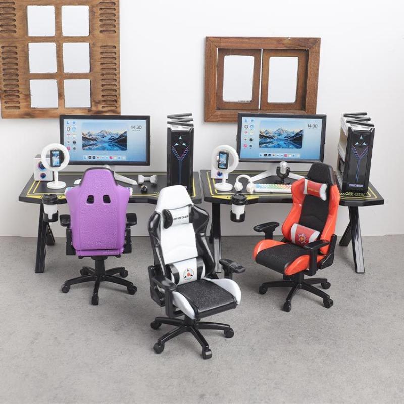 Gaming Accessories Monitor - ชุดโต๊ะเก้าอี้เล่นเกมขนาดเล็กสำหรับบ้านตุ๊กตา 1/12 พร้อมโมเดลจำลองจอคอมพิวเตอร์และตัวเครื่อง สำหรับงานประดิษฐ์ตกแต่งไมโครแลนด์สเคป