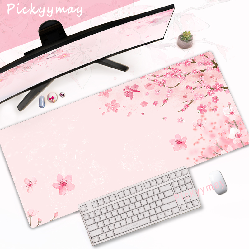 Gaming Accessories Pink - CIFBUY แผ่นรองเมาส์สำหรับเล่นเกมสีชมพูเชอร์รี่บลอสซั่มขนาดใหญ่แผ่นรองโต๊ะแบบขยายศิลปะซากุระฐานยางกันลื่นอุปกรณ์เสริมคอมพิวเตอร์สำนักงาน