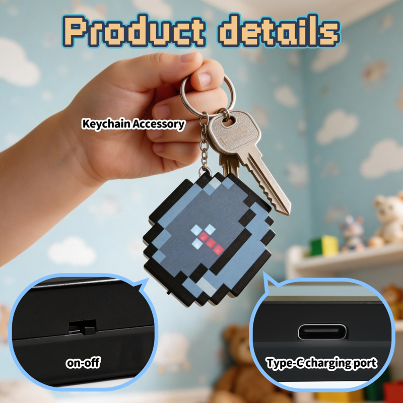 Gaming Accessories Retro - พวงกุญแจเข็มทิศพิกเซลแบบชาร์จใหม่ได้ รุ่นปี 2026 อุปกรณ์เสริมเกมย้อนยุคแบบพกพา ของตกแต่งสุดเท่ ของขวัญสำหรับเกมเมอร์