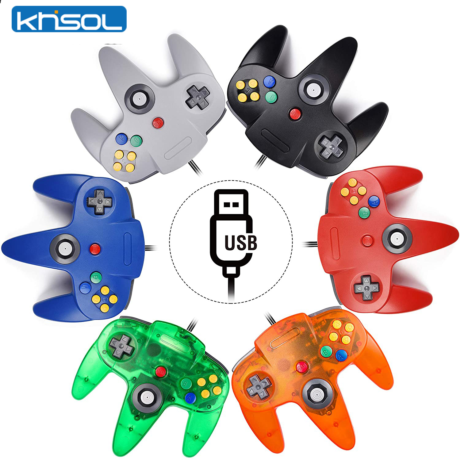 Gaming Accessories Retro - N64 Controller คลาสสิก USB แบบมีสายรีโมทคอนโทรลเกมจอยสติ๊กอุปกรณ์เสริมคลาสสิก 64