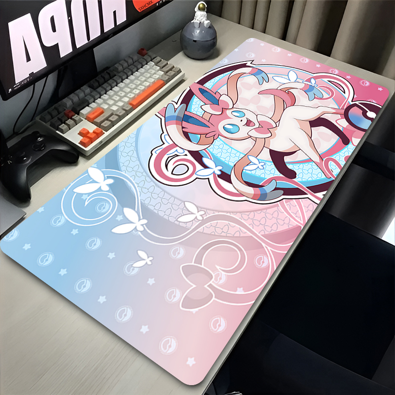 Gaming Accessories Pink - แผ่นรองเมาส์สีชมพูขนาดใหญ่ XXL อุปกรณ์เสริมคอมพิวเตอร์สำหรับเล่นเกม P-pokemon Sylveon แผ่นรองคีย์บอร์ดสำหรับวางโต๊ะ