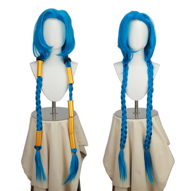 Jinx Gaming Accessories - “ลีกออฟเลเจนด์” วิกผมคอสเพลย์จินซ์พร้อมผมเปียสีน้ำเงิน, ใยสังเคราะห์ทนความร้อน, วิกผมสำหรับงานคอมมิคคอนเวนชั่นและเกมมิ่ง