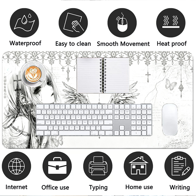 แผ่นรองเมาส์หนังสีดำสีขาวอะนิเ - Gaming Accessories Setup บทวิจารณ์และราคา